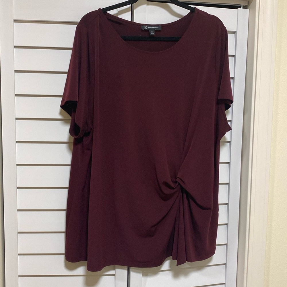 INC Crewneck Twist-Detail Burgundy Top Size 3X